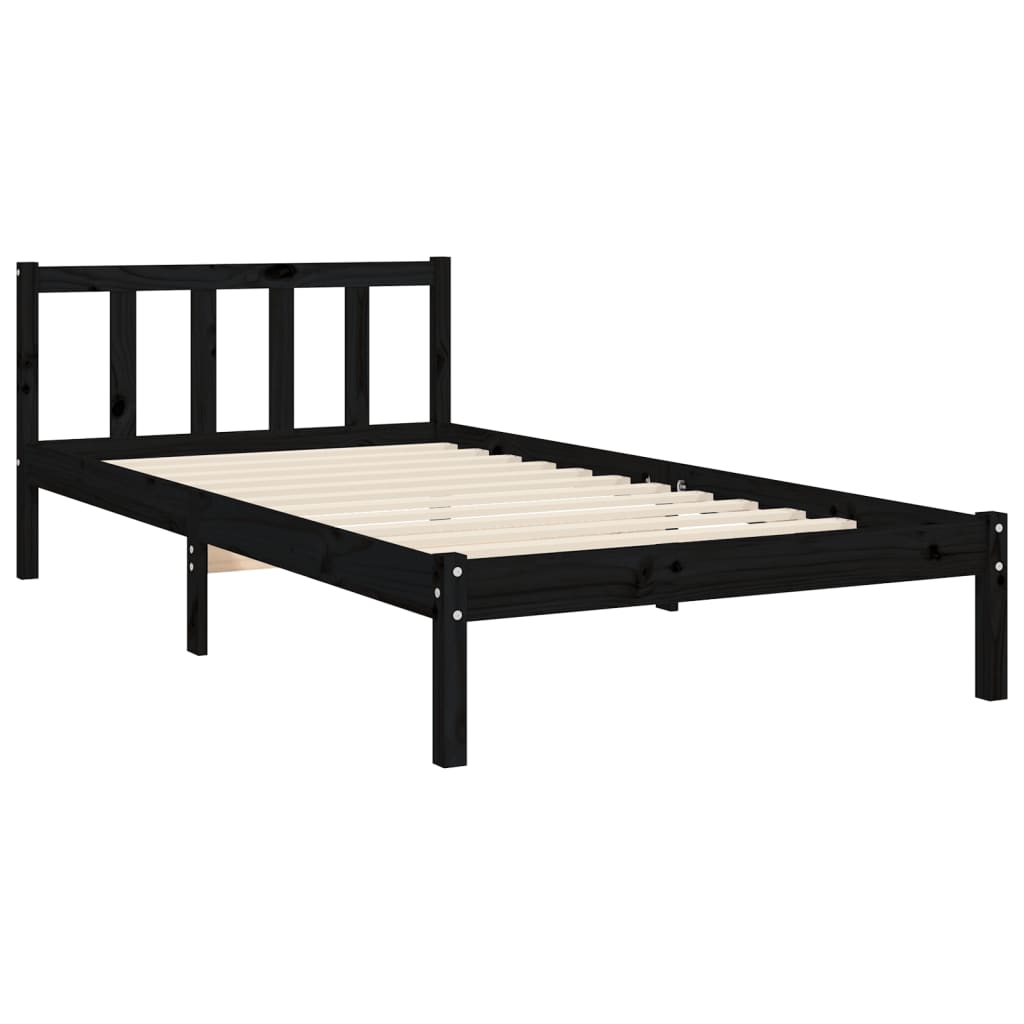 vidaXL Estructura de cama con cabecero madera maciza negro 90x190 cm