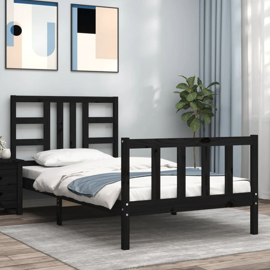 vidaXL Estructura de cama con cabecero madera maciza negro 90x190 cm