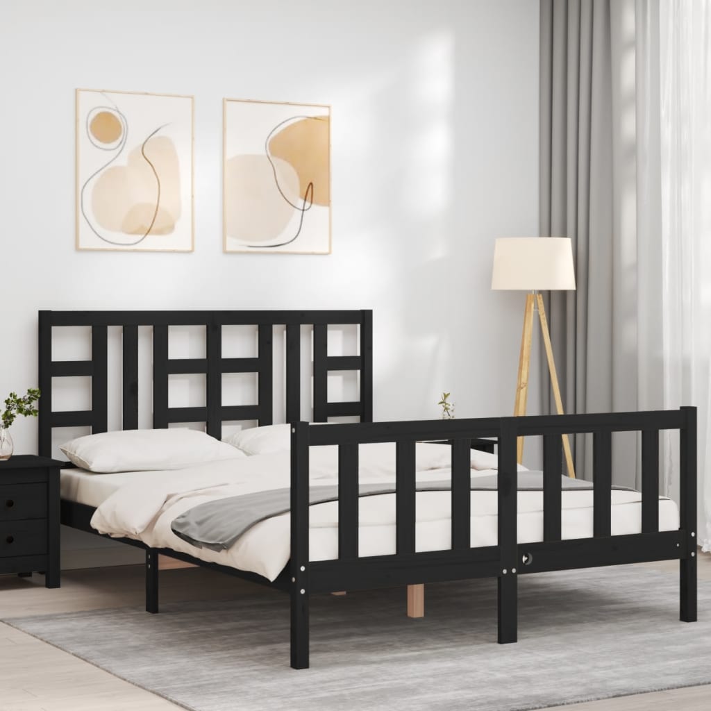 vidaXL Estructura de cama con cabecero madera maciza negro 140x190 cm