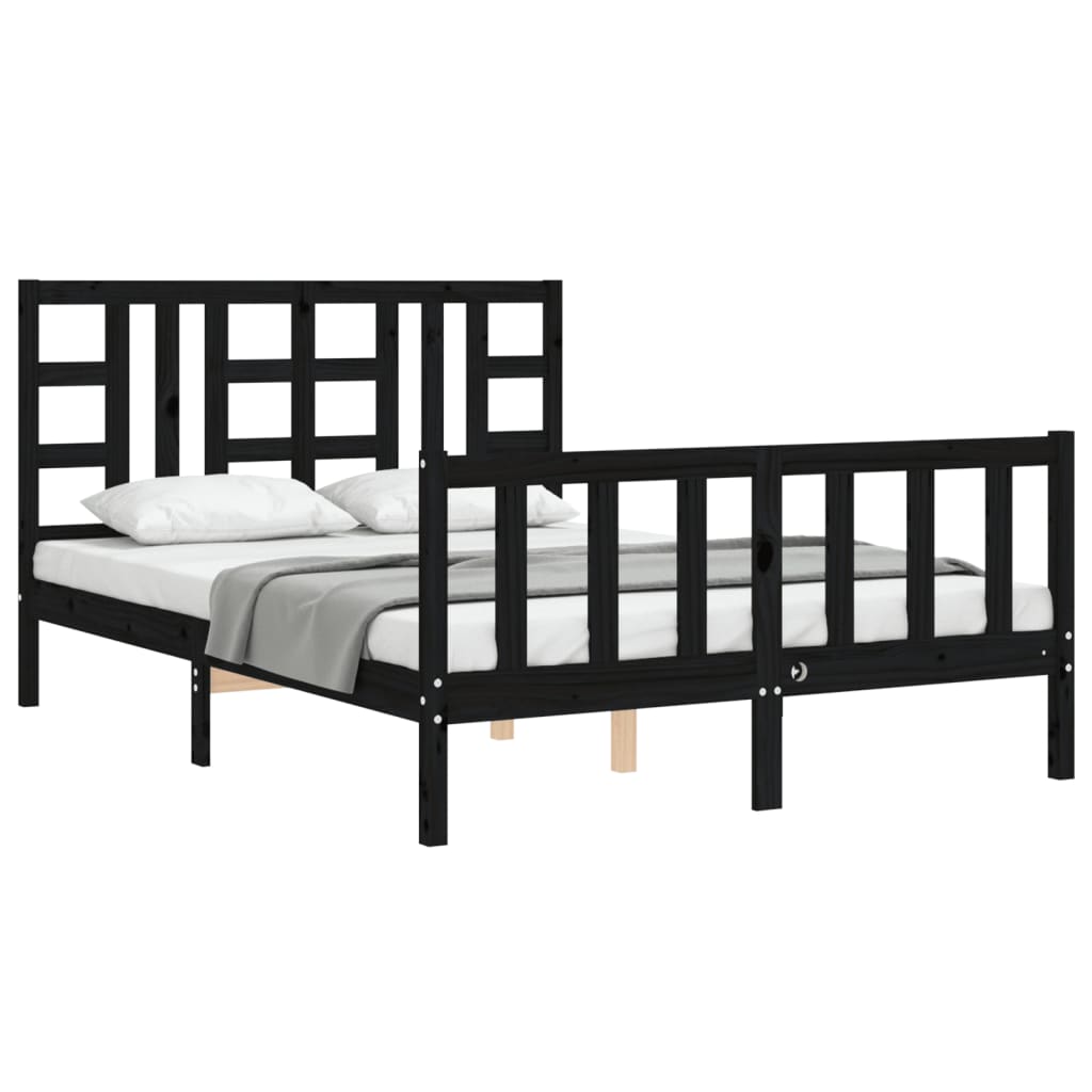 vidaXL Estructura de cama con cabecero madera maciza negro 140x190 cm