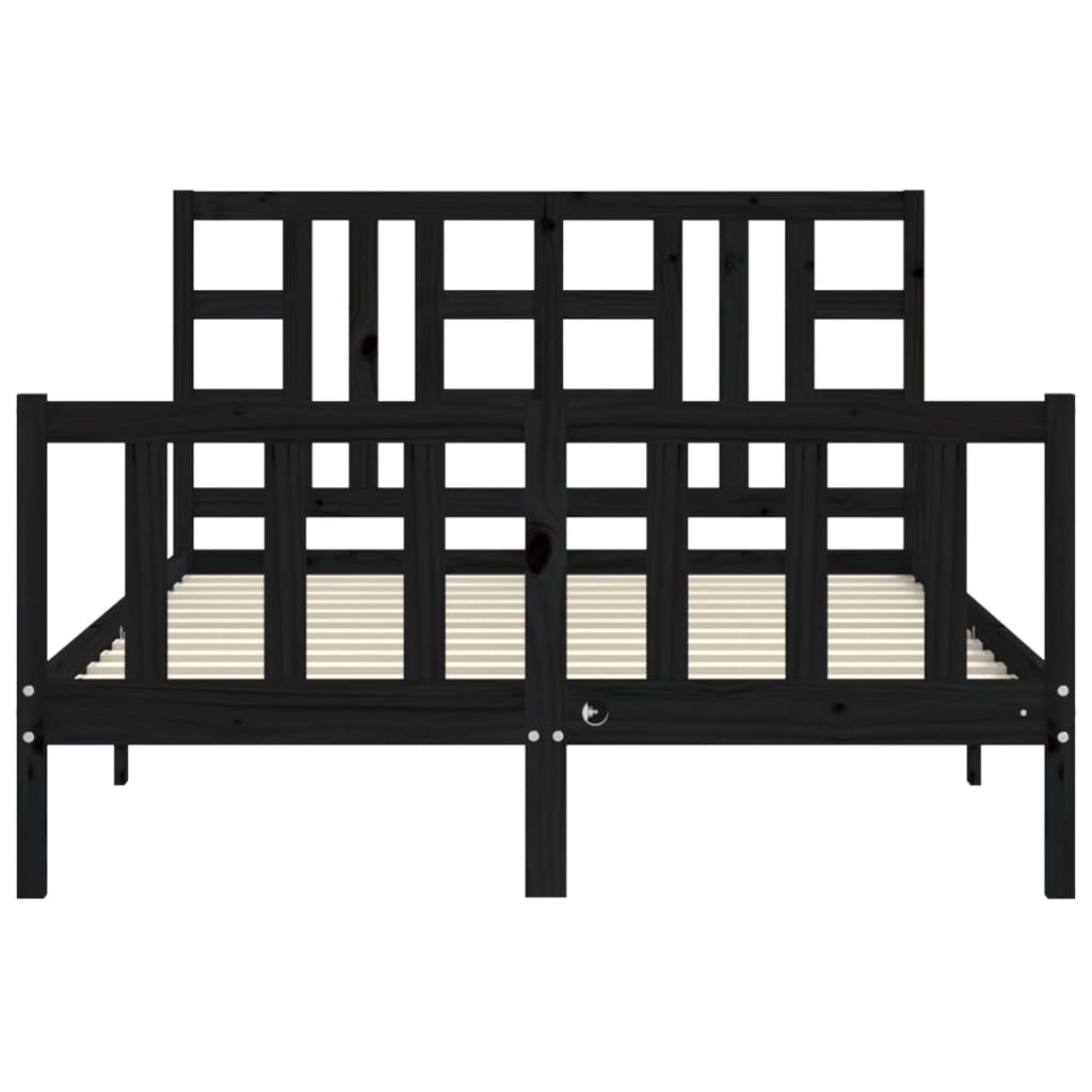 vidaXL Estructura de cama con cabecero madera maciza negro 140x190 cm