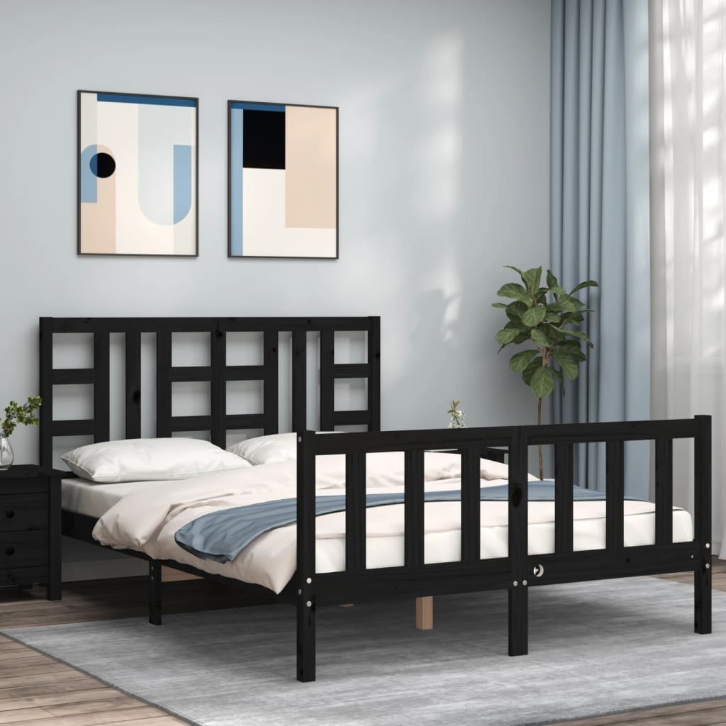 vidaXL Estructura de cama con cabecero madera maciza negro 140x190 cm