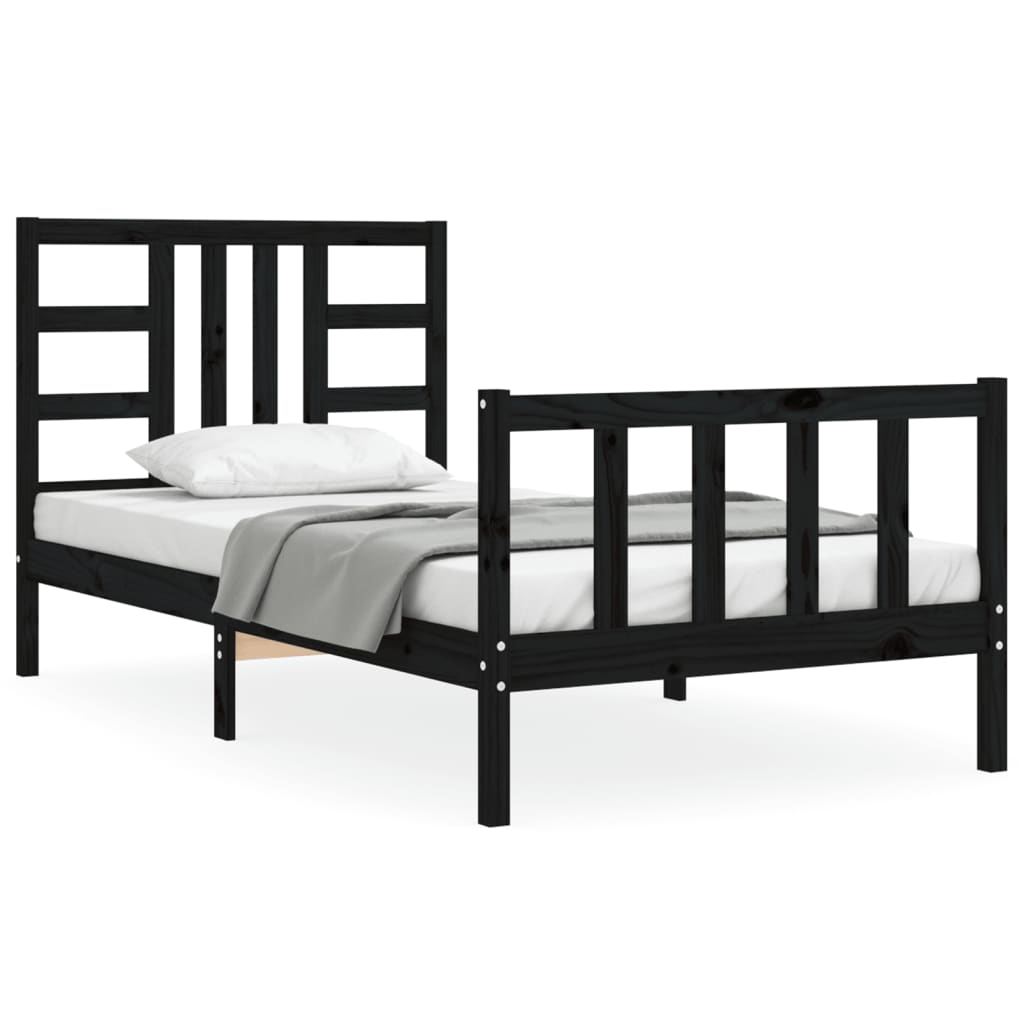 vidaXL Estructura de cama con cabecero madera maciza negro 90x200 cm