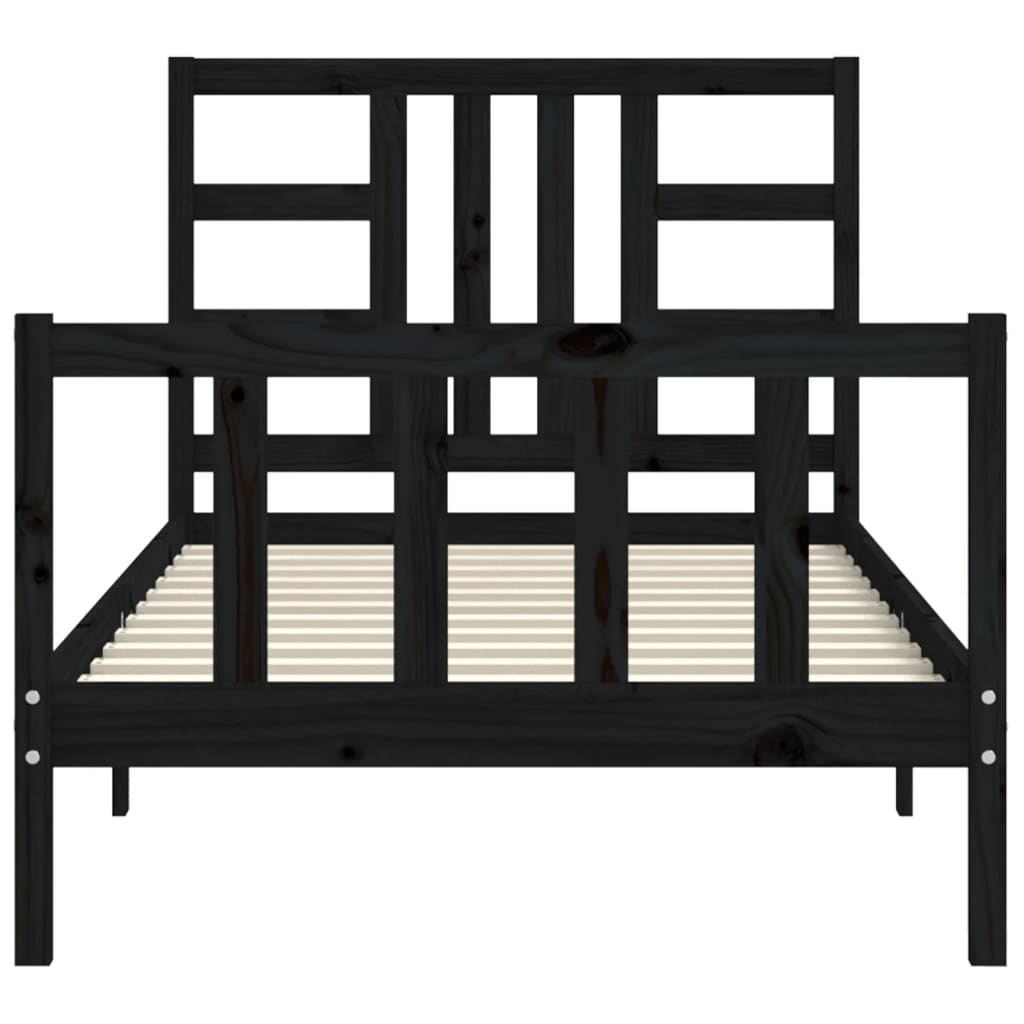 vidaXL Estructura de cama con cabecero madera maciza negro 90x200 cm