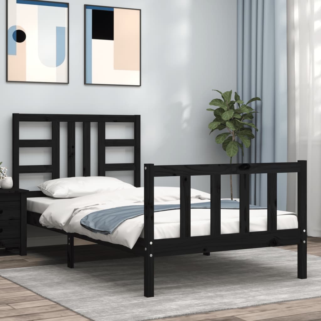 vidaXL Estructura de cama con cabecero madera maciza negro 100x200 cm