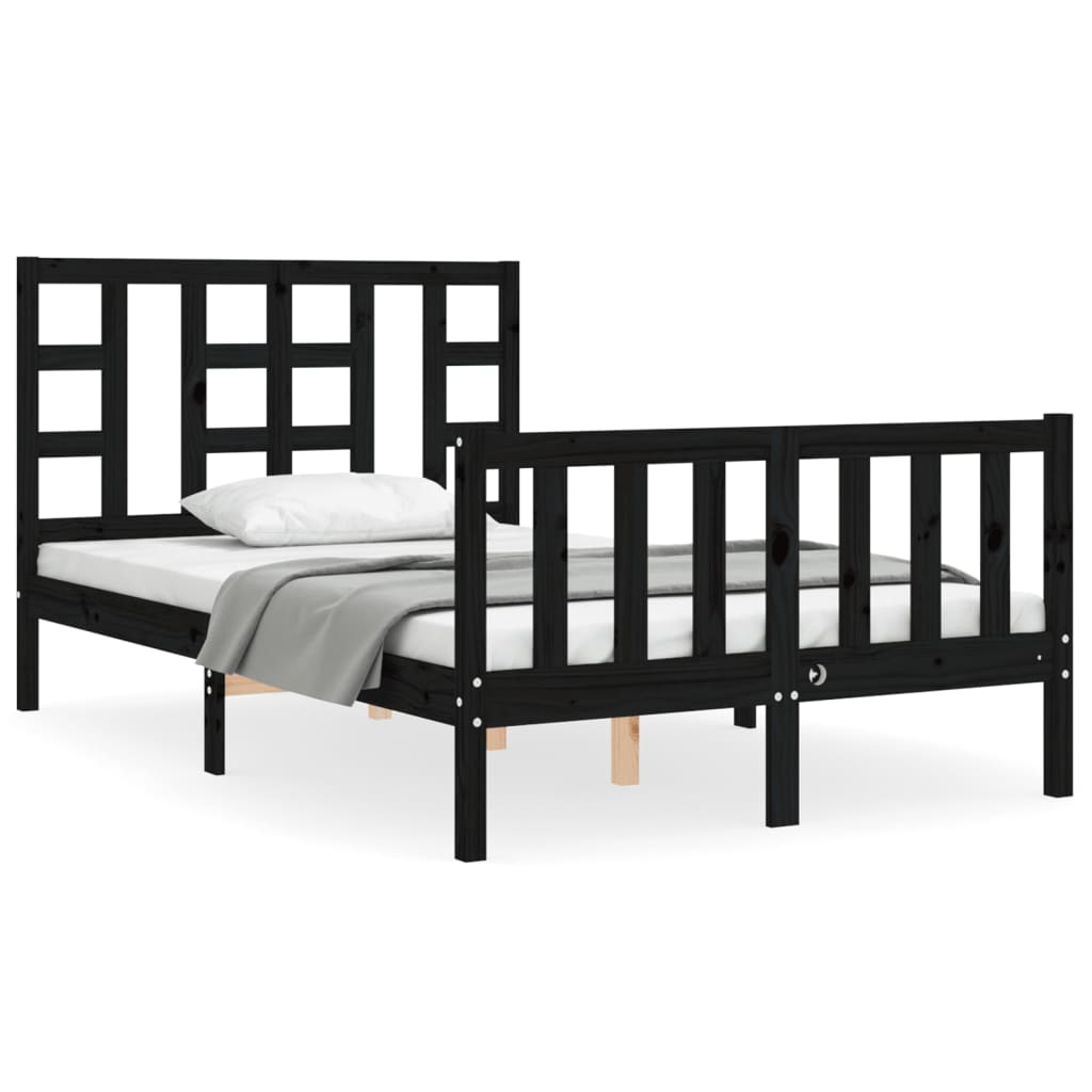 vidaXL Estructura de cama con cabecero madera maciza negro 120x200 cm