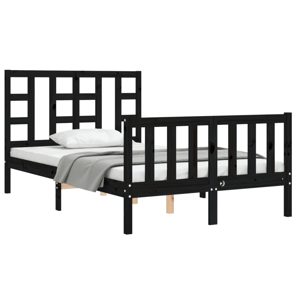 vidaXL Estructura de cama con cabecero madera maciza negro 120x200 cm