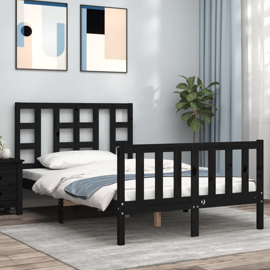 vidaXL Estructura de cama con cabecero madera maciza negro 120x200 cm