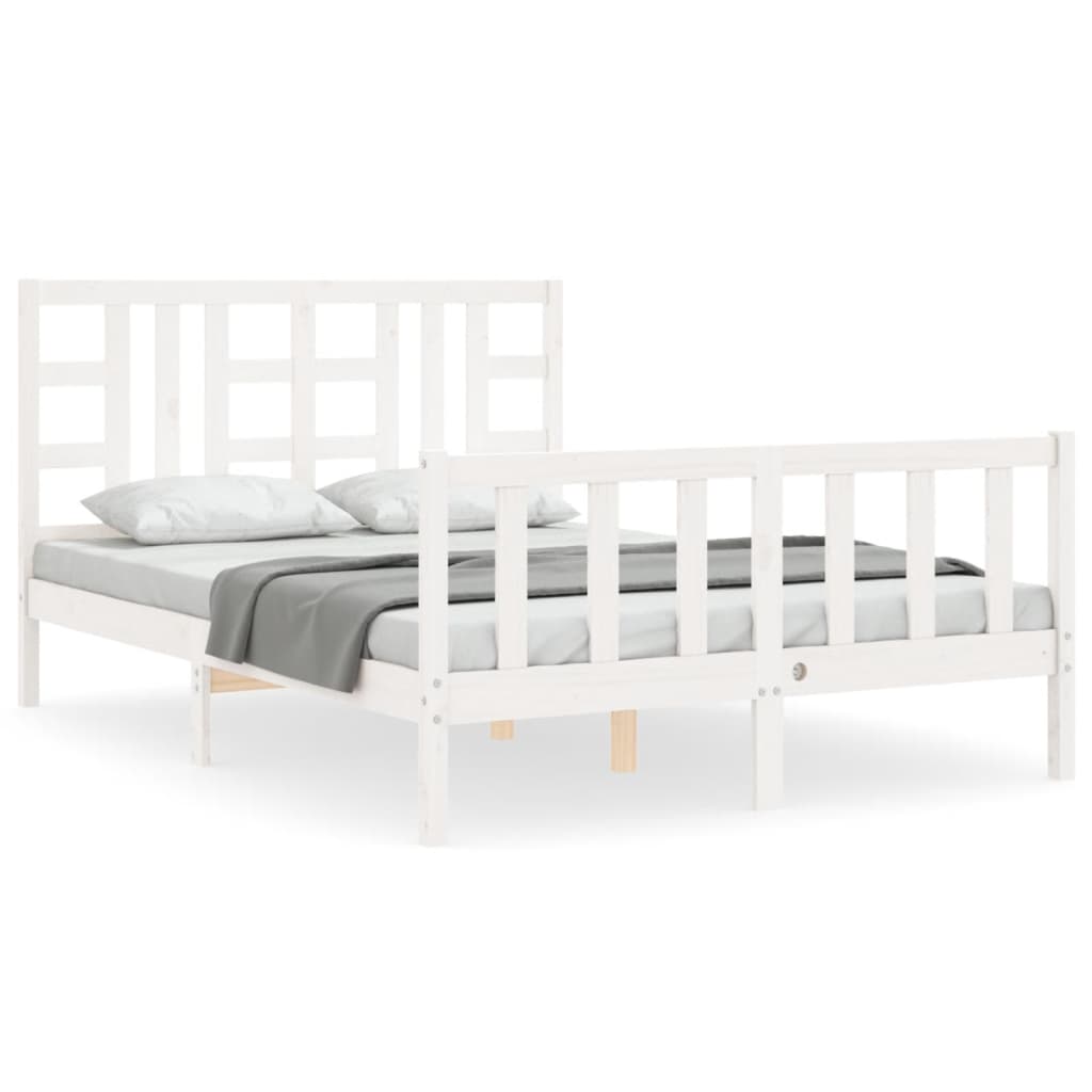 vidaXL Estructura de cama matrimonio con cabecero madera maciza blanco