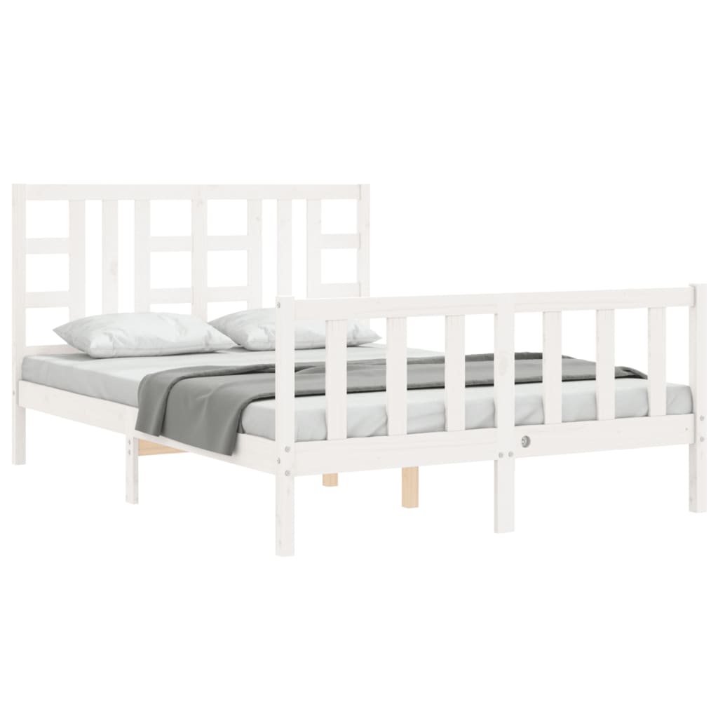 vidaXL Estructura de cama matrimonio con cabecero madera maciza blanco