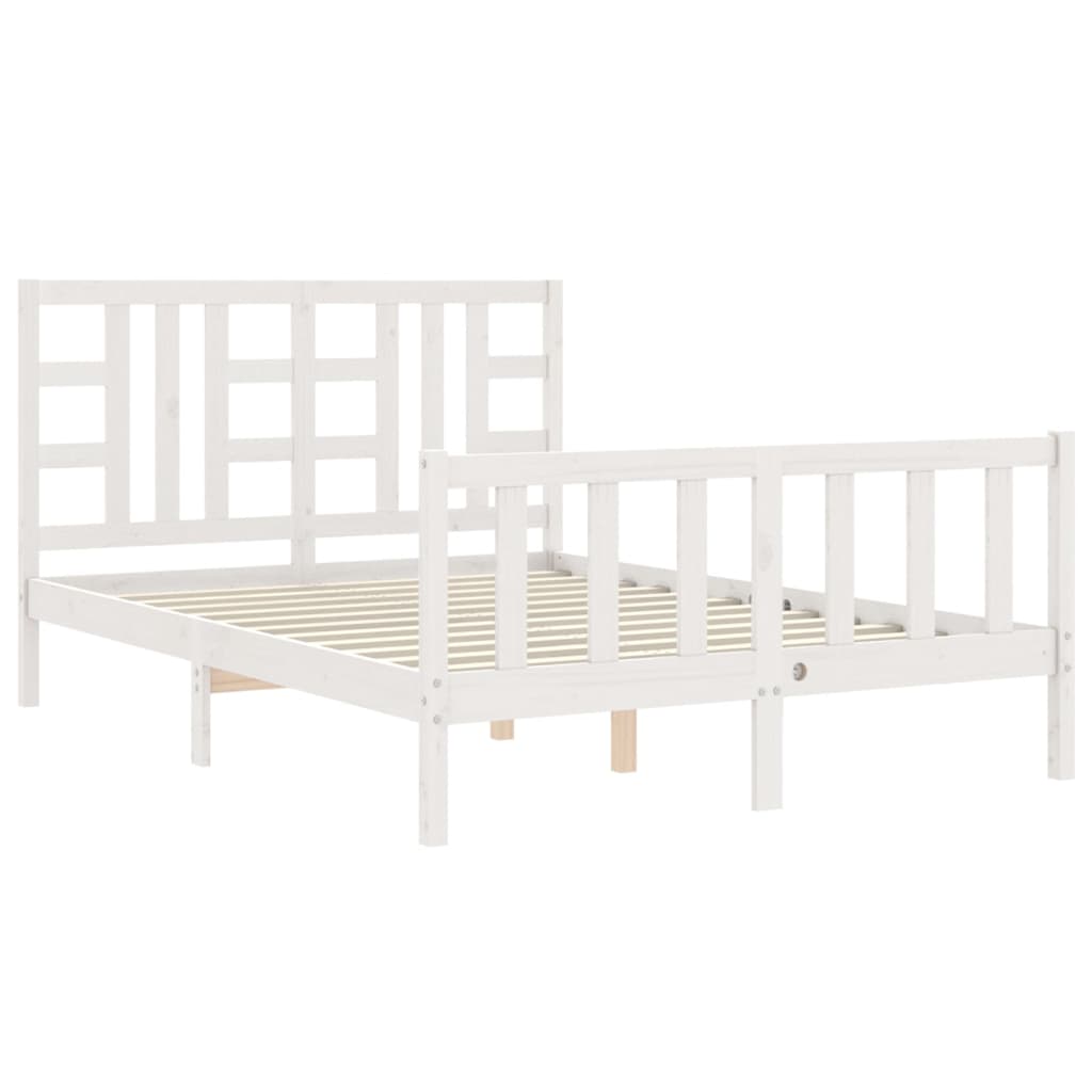 vidaXL Estructura de cama matrimonio con cabecero madera maciza blanco