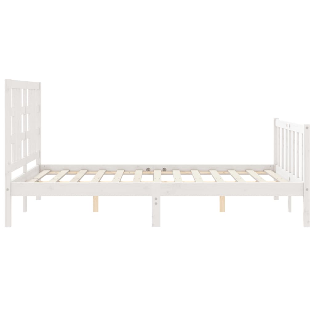 vidaXL Estructura de cama matrimonio con cabecero madera maciza blanco