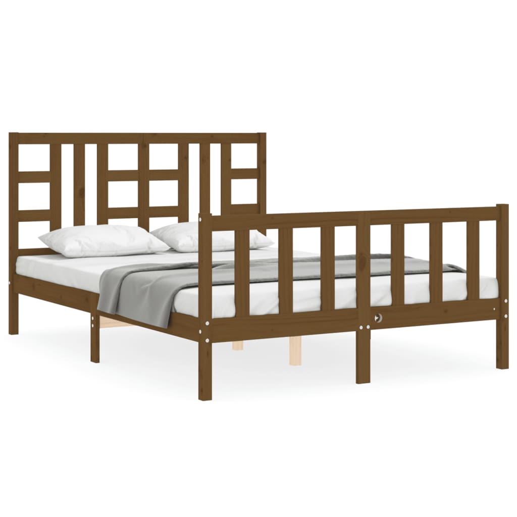 vidaXL Estructura de cama matrimonio con cabecero madera marrón miel