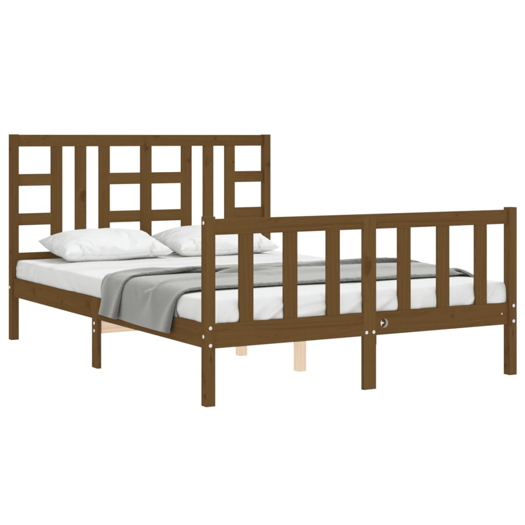 vidaXL Estructura de cama matrimonio con cabecero madera marrón miel