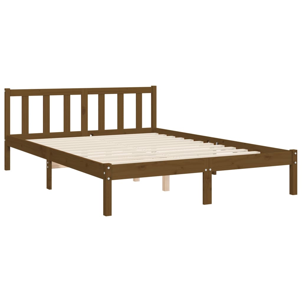 vidaXL Estructura de cama matrimonio con cabecero madera marrón miel