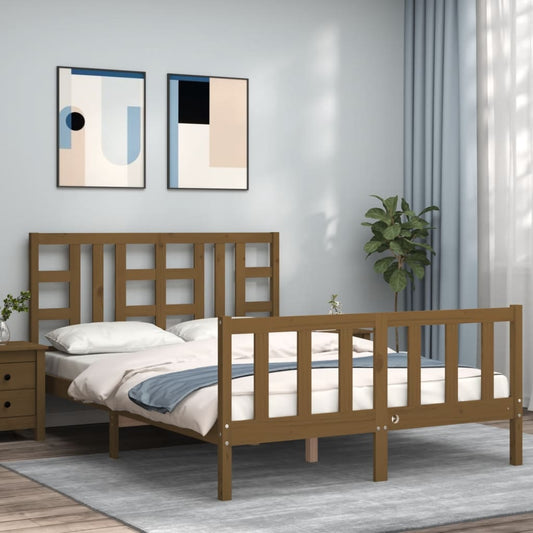 vidaXL Estructura de cama matrimonio con cabecero madera marrón miel