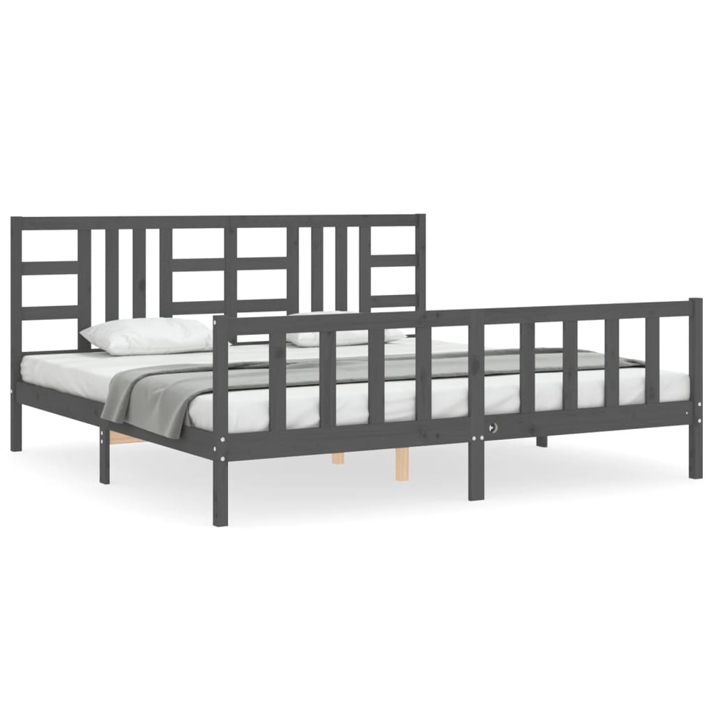 vidaXL Estructura de cama con cabecero madera maciza gris 200x200 cm