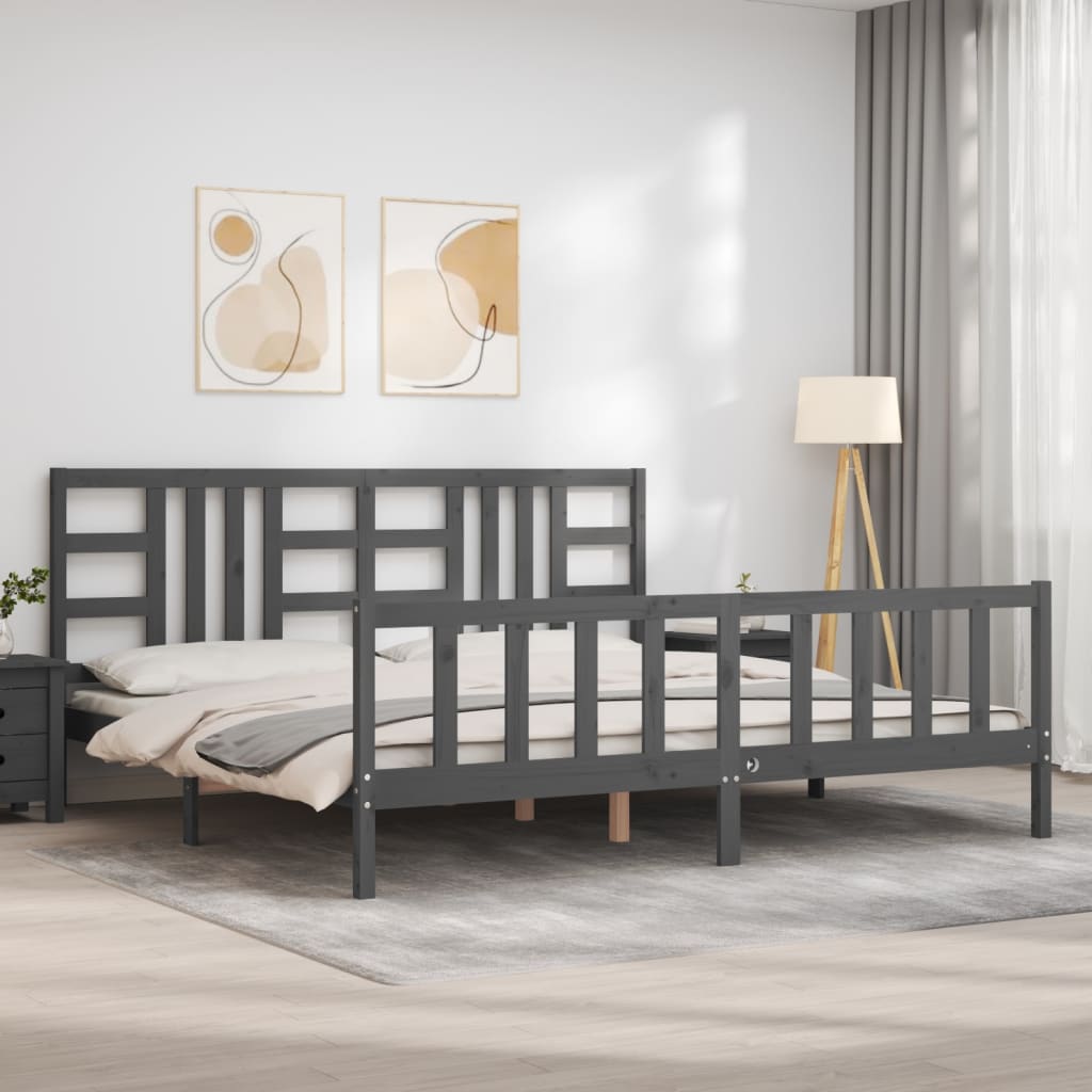 vidaXL Estructura de cama con cabecero madera maciza gris 200x200 cm