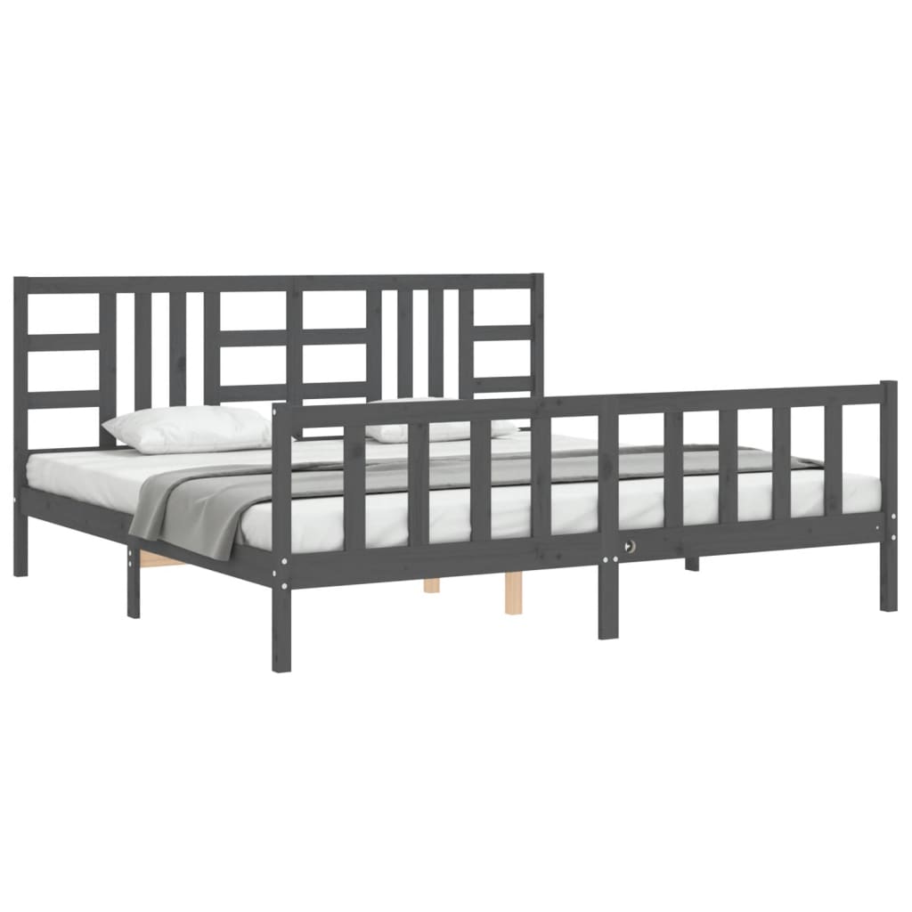 vidaXL Estructura de cama con cabecero madera maciza gris 200x200 cm