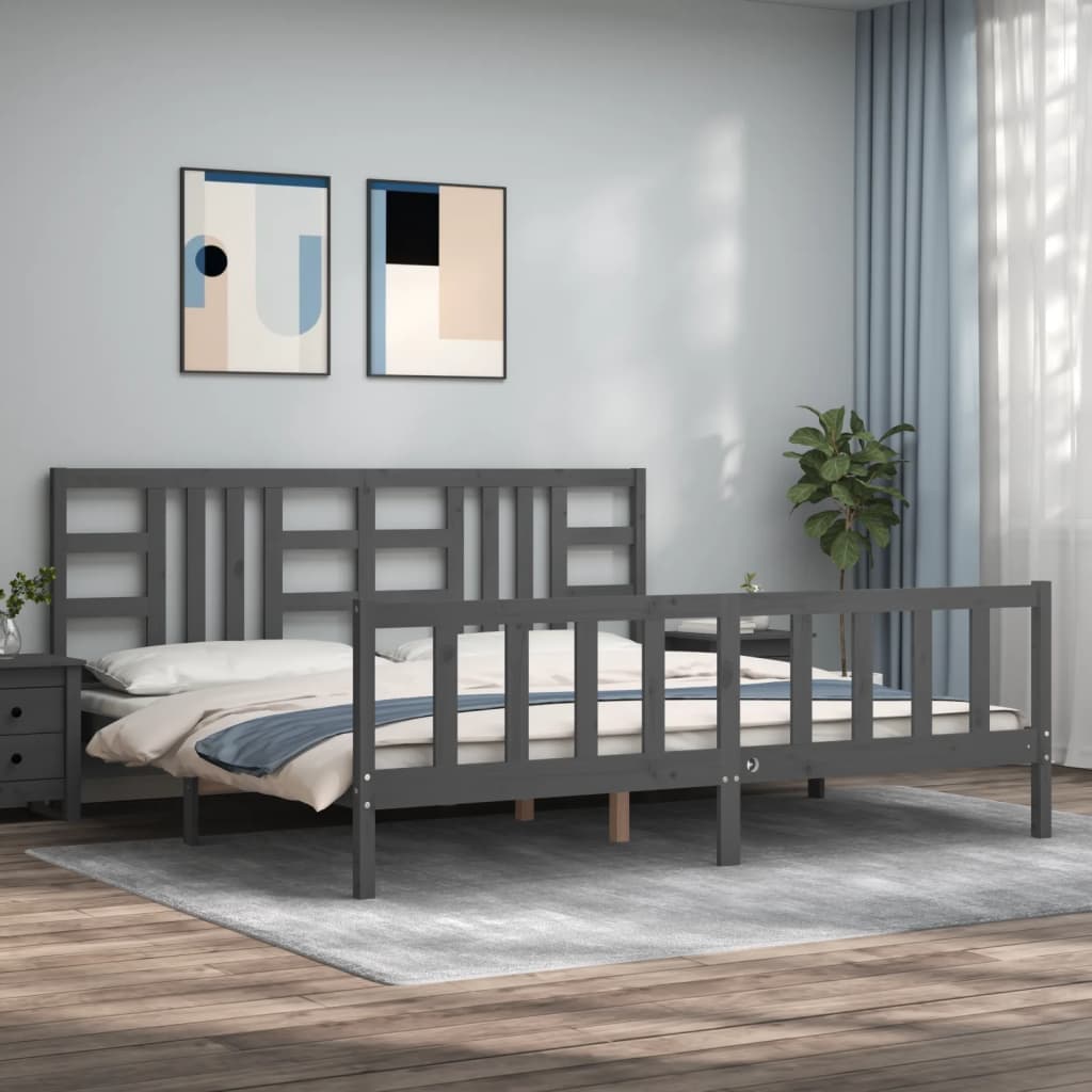 vidaXL Estructura de cama con cabecero madera maciza gris 200x200 cm