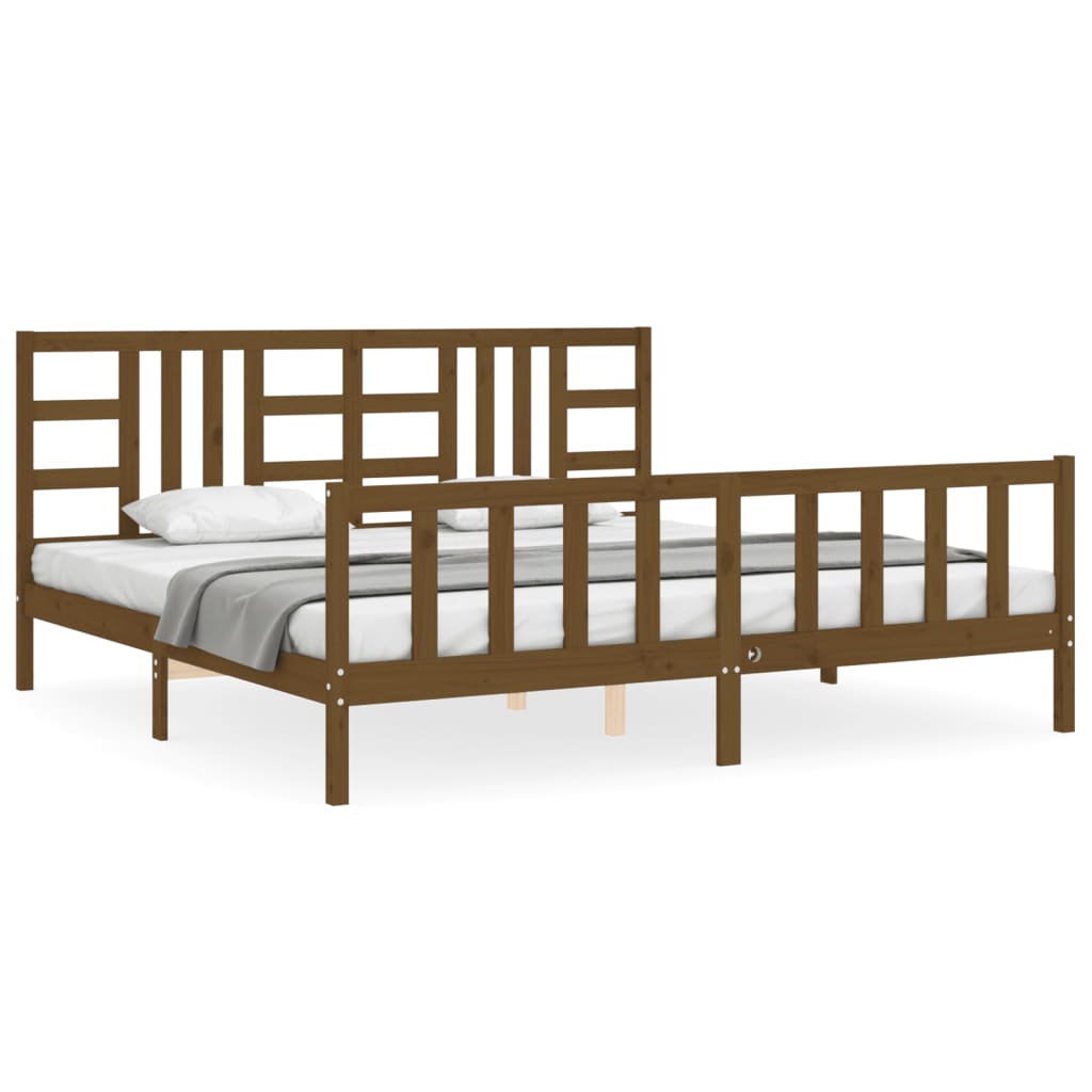 vidaXL Estructura cama y cabecero madera maciza marrón miel 200x200 cm