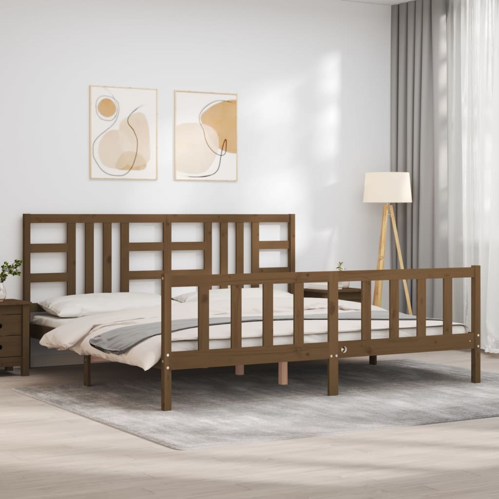 vidaXL Estructura cama y cabecero madera maciza marrón miel 200x200 cm