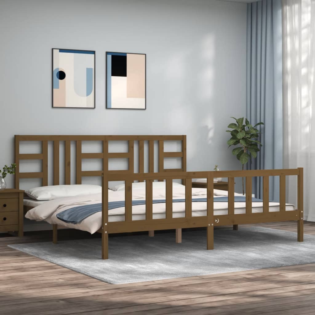 vidaXL Estructura cama y cabecero madera maciza marrón miel 200x200 cm