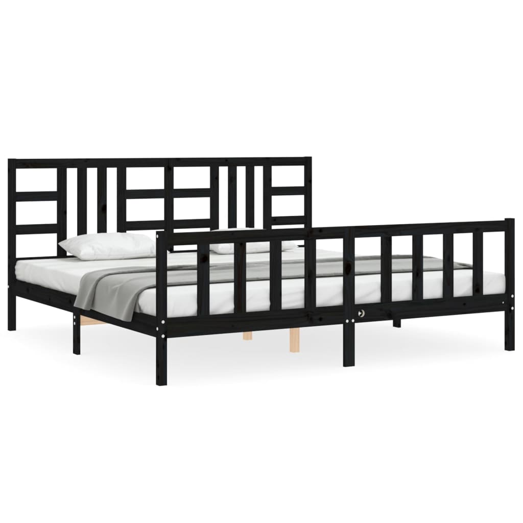 vidaXL Estructura de cama con cabecero madera maciza negro 200x200 cm