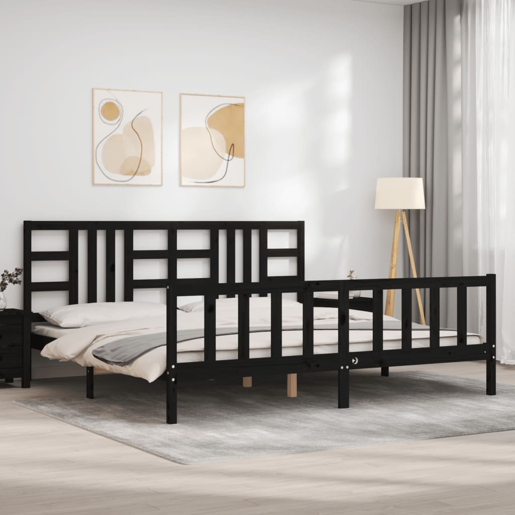 vidaXL Estructura de cama con cabecero madera maciza negro 200x200 cm