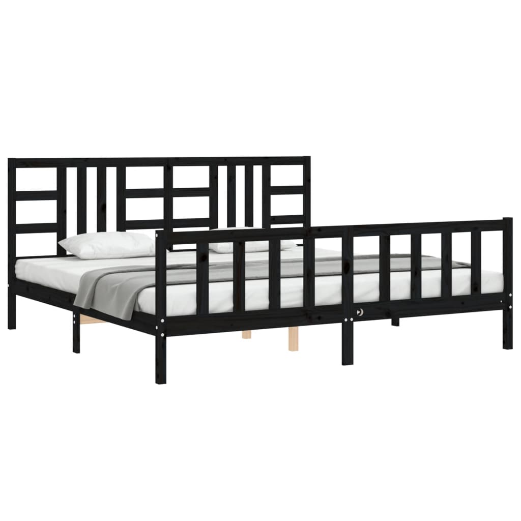 vidaXL Estructura de cama con cabecero madera maciza negro 200x200 cm