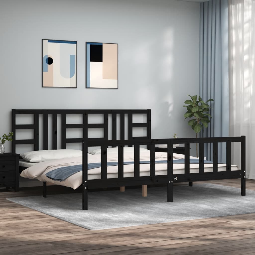 vidaXL Estructura de cama con cabecero madera maciza negro 200x200 cm