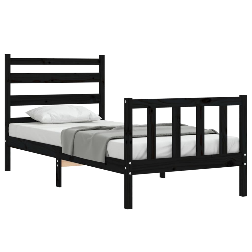 vidaXL Estructura de cama individual con cabecero madera maciza negro