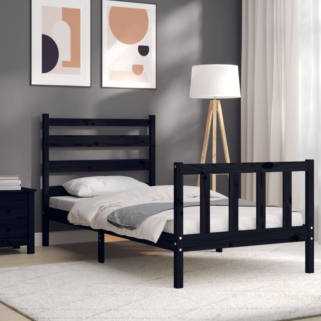 vidaXL Estructura de cama individual con cabecero madera maciza negro