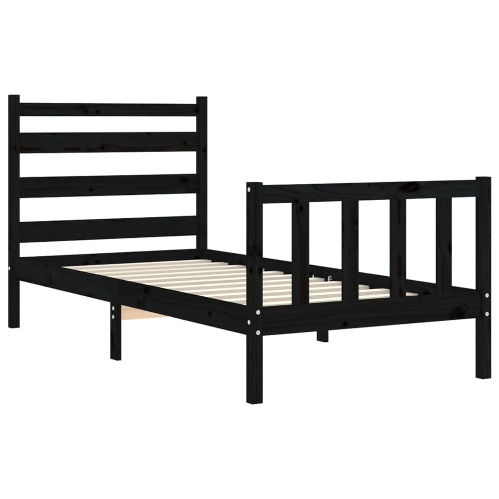 vidaXL Estructura de cama individual con cabecero madera maciza negro