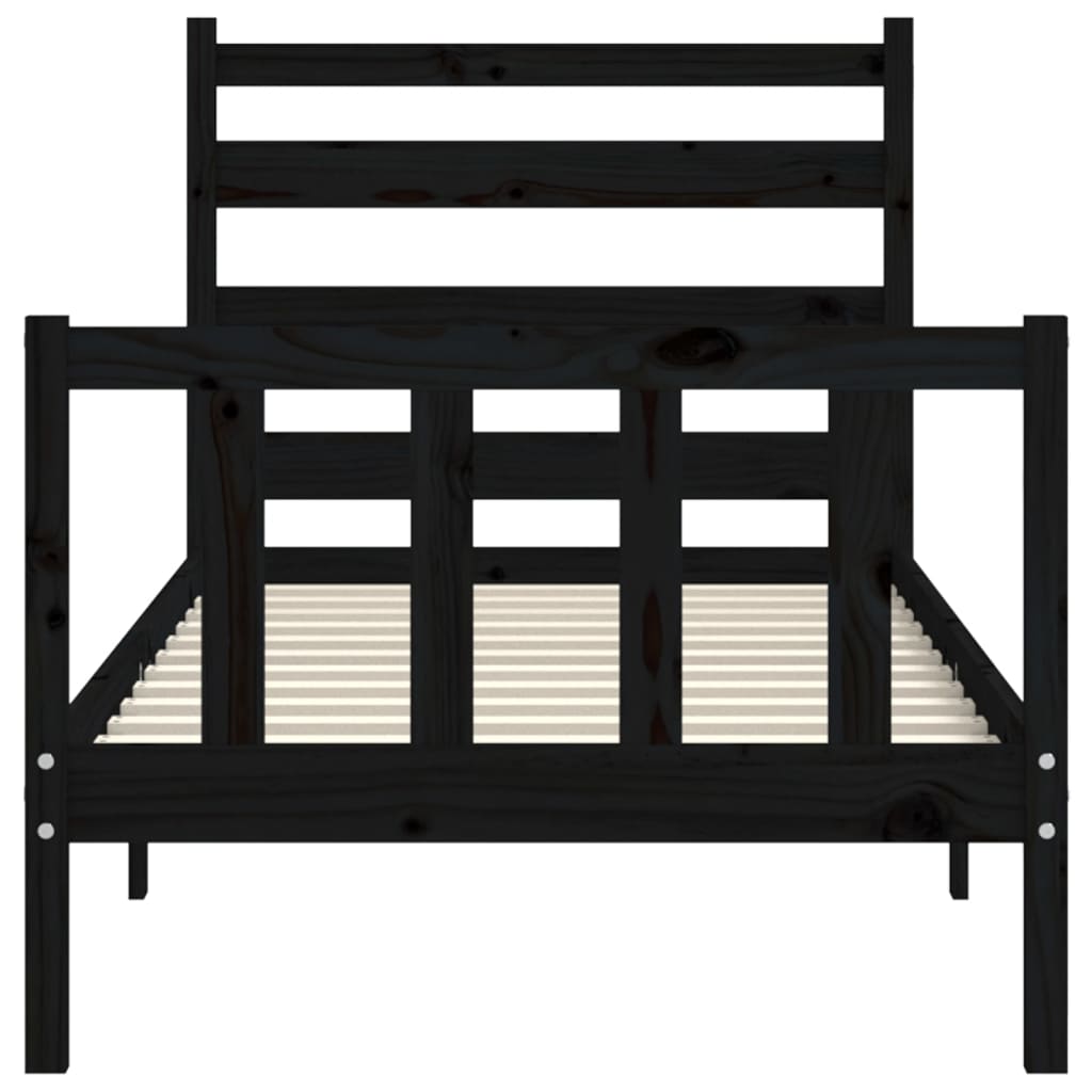 vidaXL Estructura de cama individual con cabecero madera maciza negro