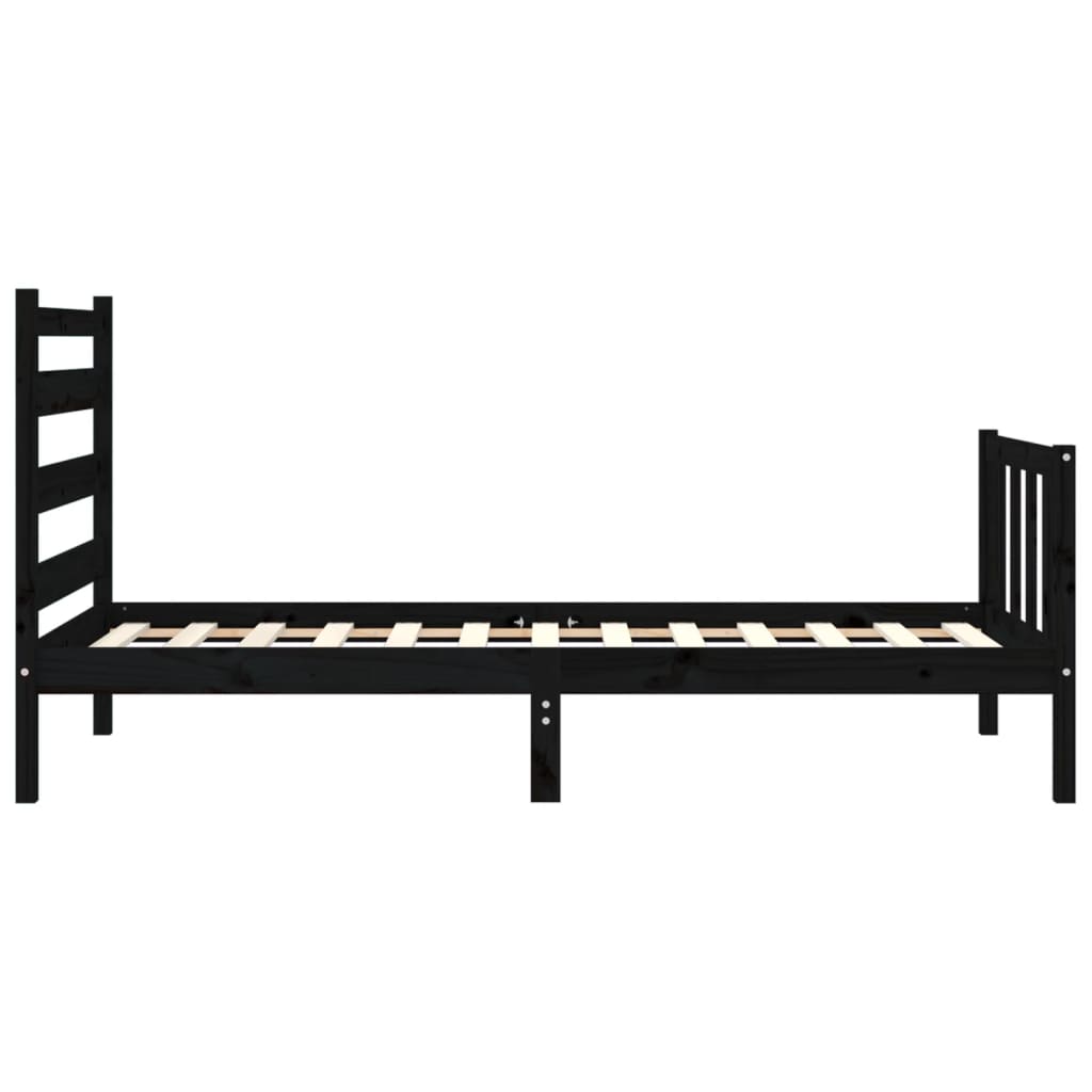 vidaXL Estructura de cama individual con cabecero madera maciza negro