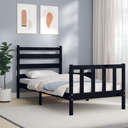 vidaXL Estructura de cama individual con cabecero madera maciza negro