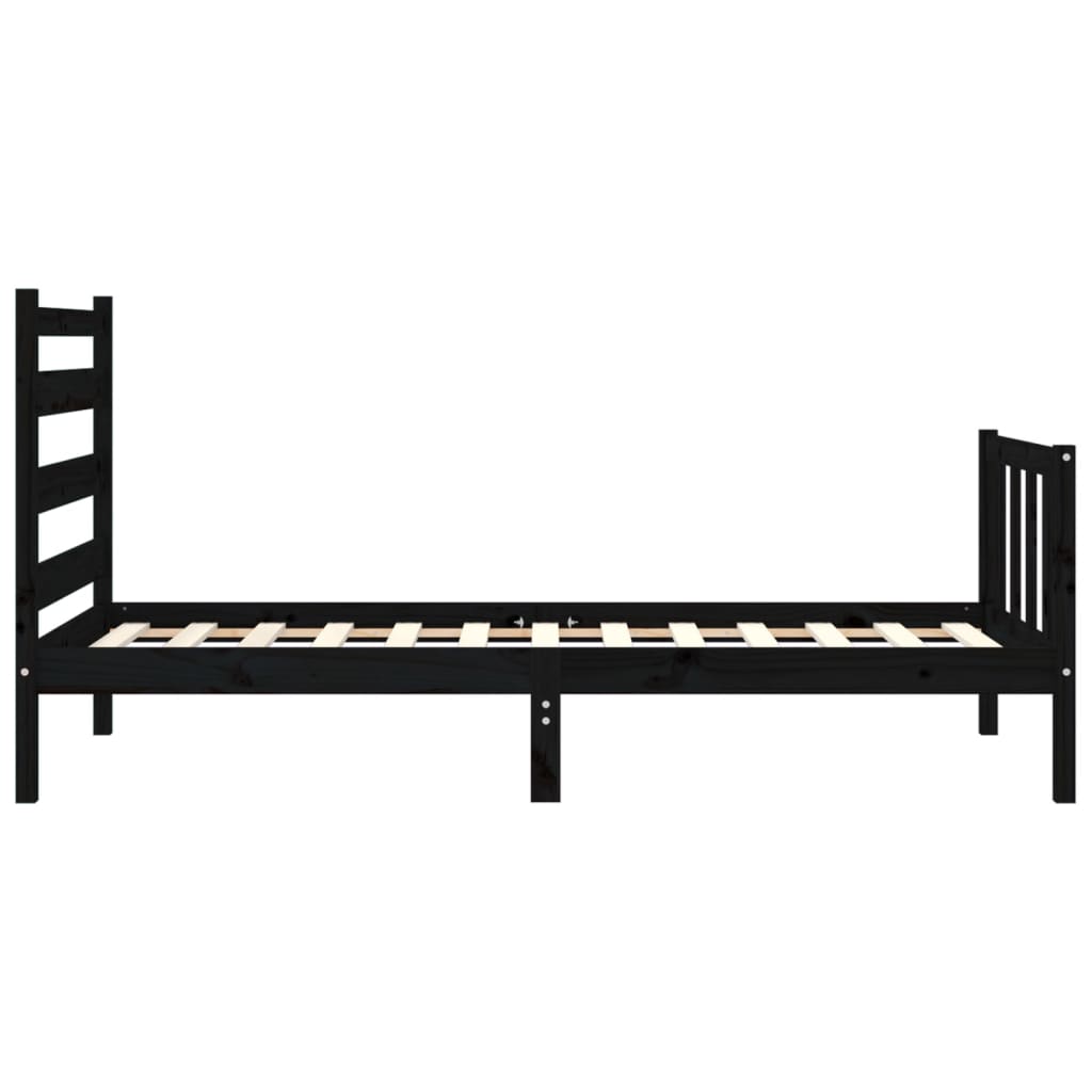 vidaXL Estructura de cama con cabecero madera maciza negro 90x190 cm