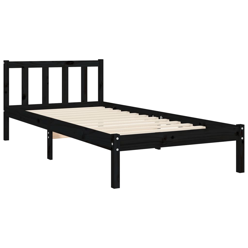 vidaXL Estructura de cama con cabecero madera maciza negro 90x190 cm