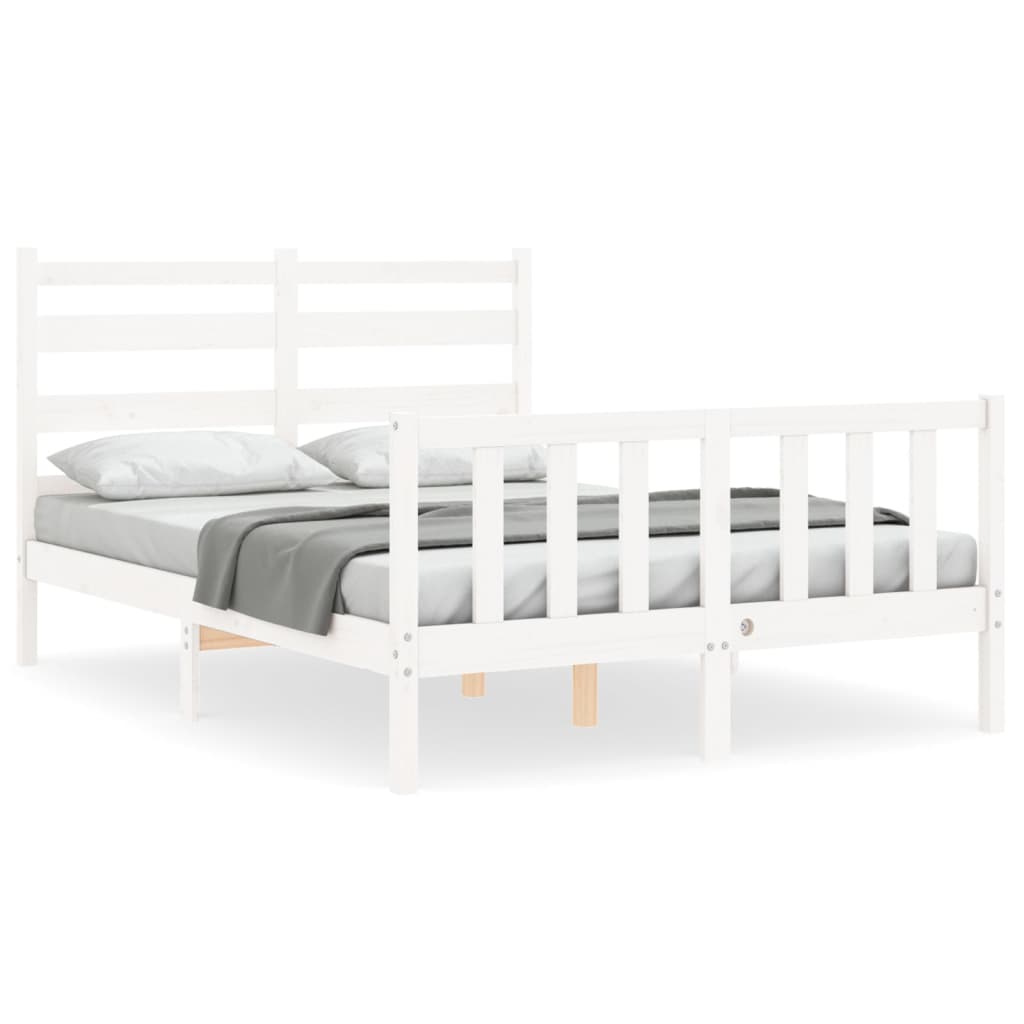 vidaXL Estructura cama de matrimonio con cabecero madera maciza blanco