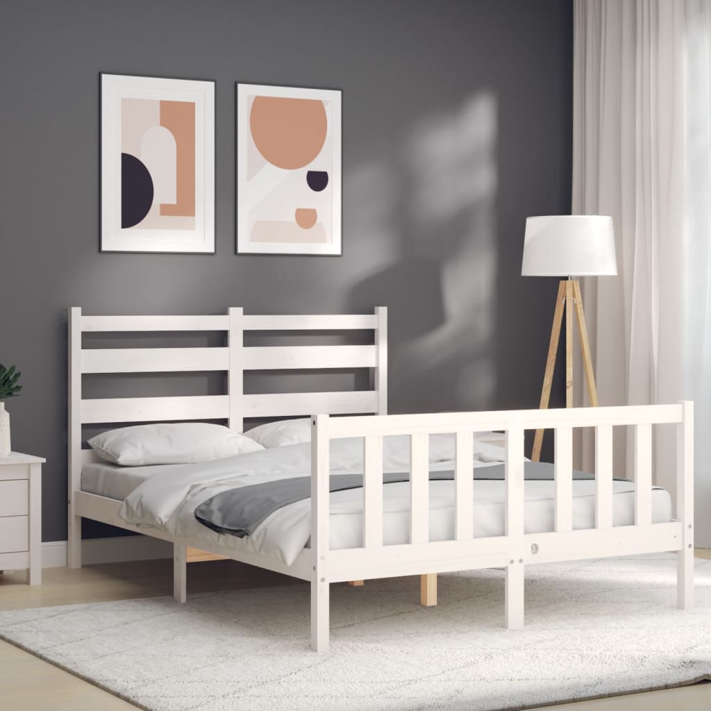 vidaXL Estructura cama de matrimonio con cabecero madera maciza blanco