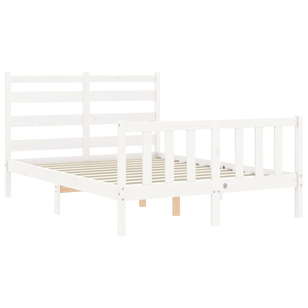 vidaXL Estructura cama de matrimonio con cabecero madera maciza blanco