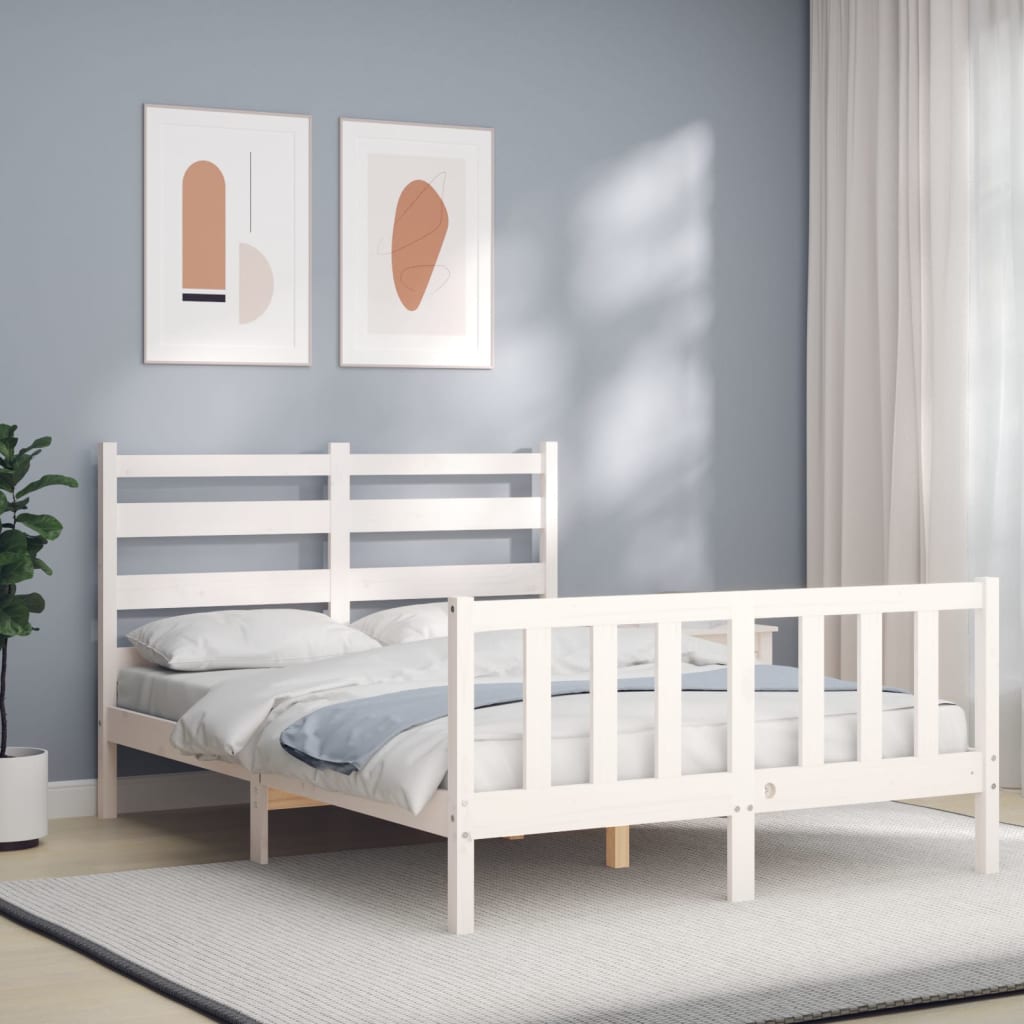 vidaXL Estructura cama de matrimonio con cabecero madera maciza blanco