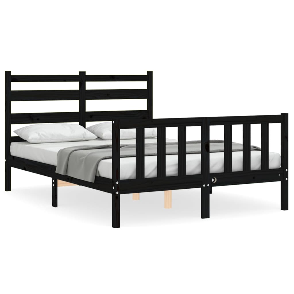 vidaXL Estructura de cama con cabecero madera maciza negro 140x190 cm