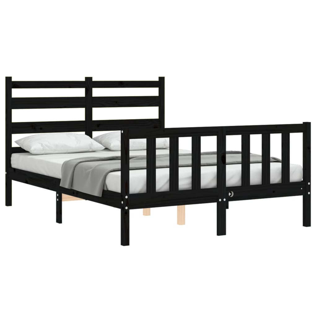 vidaXL Estructura de cama con cabecero madera maciza negro 140x190 cm