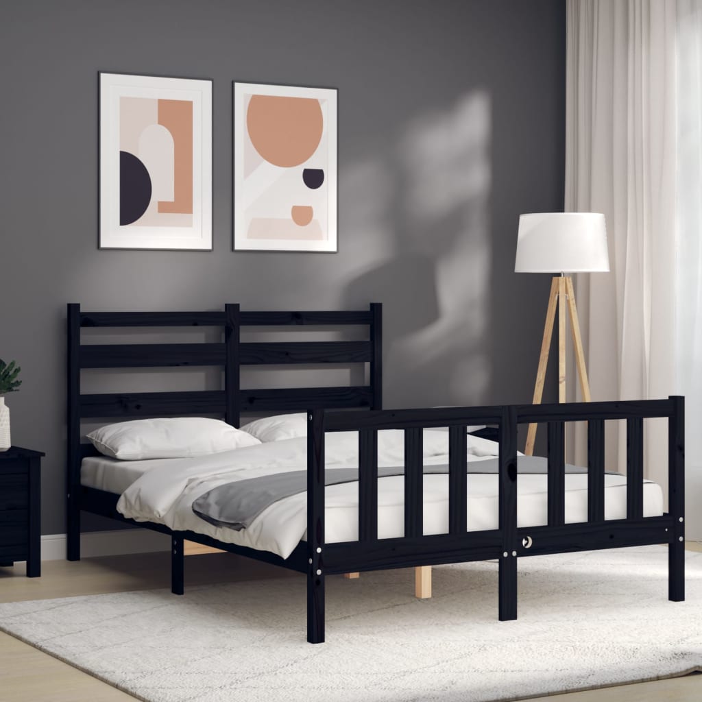 vidaXL Estructura de cama con cabecero madera maciza negro 140x190 cm