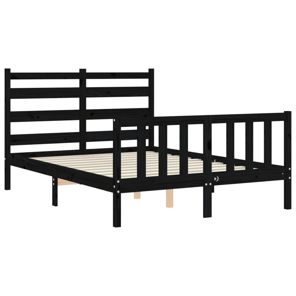 vidaXL Estructura de cama con cabecero madera maciza negro 140x190 cm