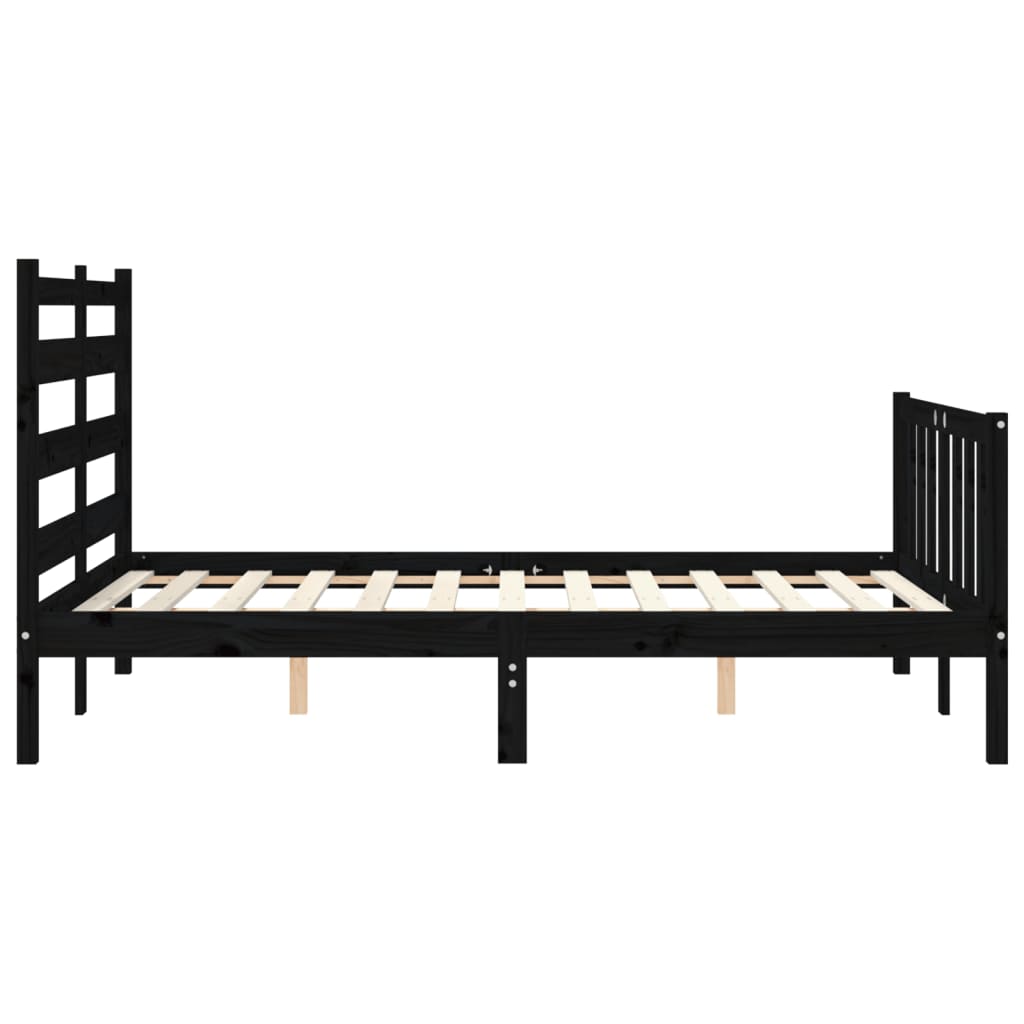 vidaXL Estructura de cama con cabecero madera maciza negro 140x190 cm