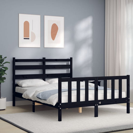 vidaXL Estructura de cama con cabecero madera maciza negro 140x190 cm