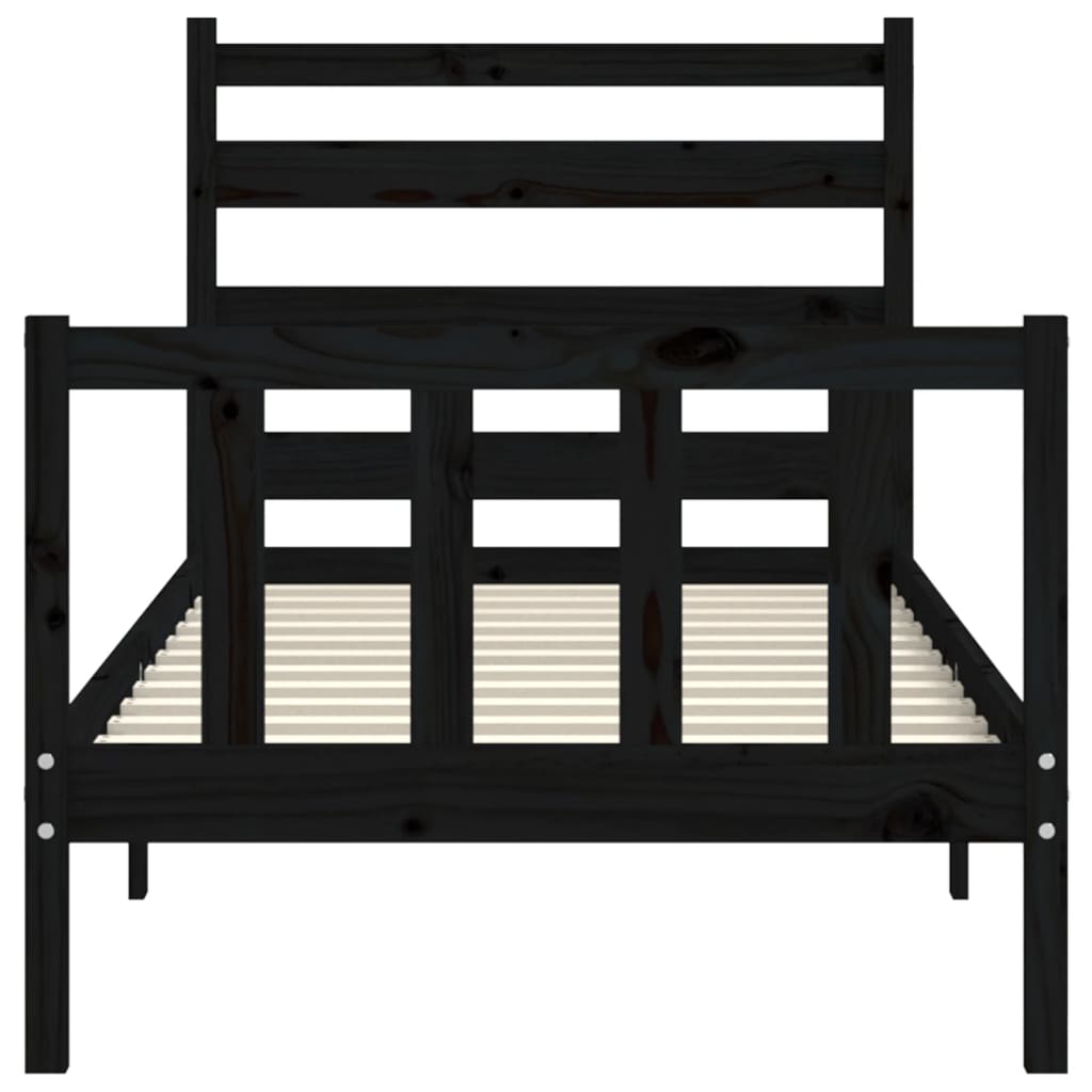 vidaXL Estructura de cama con cabecero madera maciza negro 90x200 cm